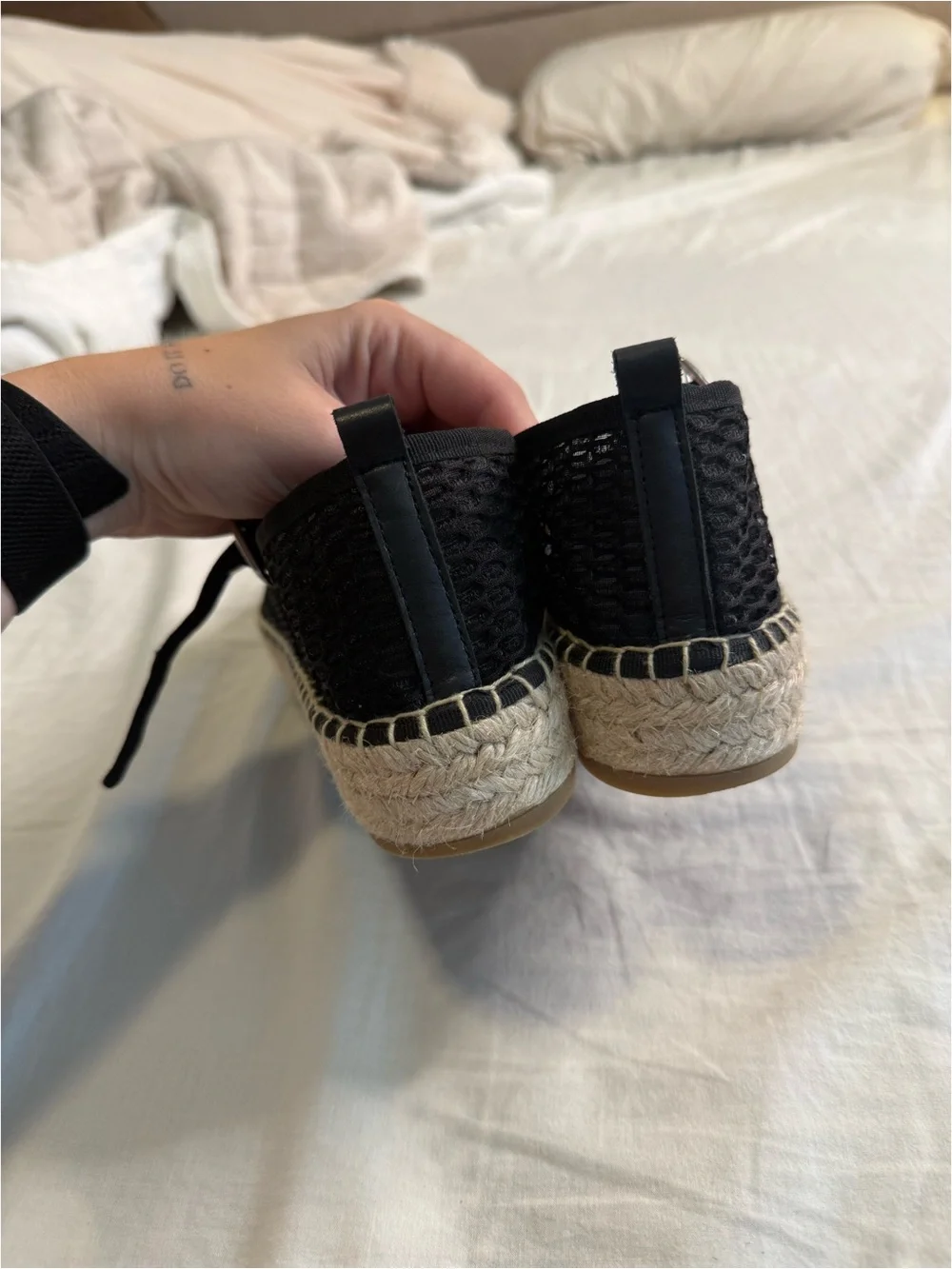 Black Mesh Espadrille Mary Jane Flats